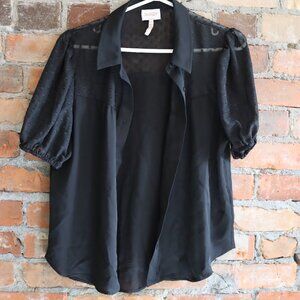 Black short sleeved button up blouse